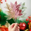 Decoratieve Bloemen Kerst Kunstmatige Pijnboomtakken Goud Rood Glitter Voor DIY Boom Krans Bruiloft Feest Jaar Ornament
