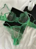 Bras setleri yeşil romantik çelik yüzük push up iç çamaşırı dantel seksi şeffaf üçgen fincan set sütyen iç çamaşırı