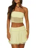 Skirts Women Y2k Lace Skirt Set Strapless Tube Top Bodycon Mini Two Piece Going Out Sexy Sets Streetwear