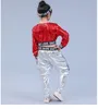 Stage Wear Red Girl Jazz Dance Children Sequin Hip Hop Costume Sparkly Costumes Suit Girls Crop Top And Pants