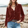 Women's Blouses Women Solid Velvet Shirt Button Shirts Autumn Spring Fashion Red Green Purple Tops Ladies Long Sleeve Flannel