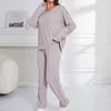 Vêtements de nuit pour femmes Femmes Plus Taille Pyjama Ensemble Filles Solide Couleur Pyjamas Ensembles Mode Deux Pièces Sans Couture Homewear Femme Manches Longues Hauts