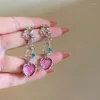 Dangle Oorbellen Vintage Roze Zirkoon Hart Voor Vrouwen Mode Zoete Onregelmatige Persoonlijkheid Y2K Sieraden 2024 Trend