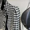 Moda designer houndstooth recortado jaqueta feminina vintage pérola botão marca de luxo casaco elegante senhoras festa curto outerwear 240124