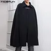 Mode mäns kappa rockar LAPEL SOLID FÄRG EN KNAPP KAPE Trench Streetwear Casual Overcoats Men Ponchos S-5XL Incerun 240119