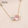 Ожерелья-подвески ZAKOL, модные розовые овальные циркониевые ожерелья для женщин, геометрическое колье золотого цвета для девочек, вечерние украшения