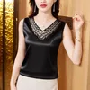 Women's Blouses Silk Tank Top Vintage Woman Clothes V-Neck Womens Tops Solid Loose Hollow Out Blouse Women Summer Sleeveless Corset