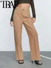 Women's Pants TRAF Casual Slim Women Long Straight Solid Color Office Lady Bottoms Chic Elegant Mujer Black Ropa Autumn