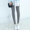 Women's Leggings Women Ankle Length Skinny Black White Horizontal Striped Pants Tights N7YF