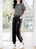 Dames Tweedelige Broek Zomeroutfits Voor Dames Conjuntos Cortos 2024 O Hals Korte Mouwen Bovenbeen Gebonden Wijd Pak Casual Sport Ses