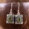 Dangle Earrings Women's Vintage Green Oval Stone Ethnic Jewelry Silver 2024 Spiral Design Pendant Accessories