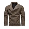 Men's Jackets Men Winter Fleece Warm Diagonal Zipper Motorcycle Coats Mens Fashion Biker PU Slim Overcoat Military Leather Jacket