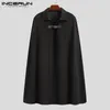 Mode mäns kappa rockar LAPEL SOLID FÄRG EN KNAPP KAPE Trench Streetwear Casual Overcoats Men Ponchos S-5XL Incerun 240119