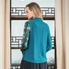 Women's Blouses Love Fall Lapel Single-breasted Bubble Long Sleeve Turquoise And Blue Asymmetri White Brown Halo Dye Fashion Silk Shirt