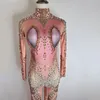 Stage Wear Rose Strass Combinaison Sexy Party Festival Outfit Femmes Discothèque Dj Gogo Dancer Costume Rave Vêtements XS6000