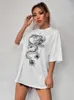 T-shirts pour femmes Motif dragon T-shirts imprimés surdimensionnés Femme Été Lâche Manches courtes Chemise en coton de haute qualité Tops de marque de rue Unisexe