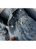 DEAT livraison rapide automne mode femmes Denim veste à manches longues bouton lâche perles revers court sauvage décontracté 2024 AP446 240201