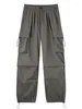 Pantalon Femme QWeek Y2K Streetwear Gris Cargo Femmes Surdimensionné Hip Hop Egirl Poches Pantalon Large Pantalon De Style Coréen Pantalon De Survêtement