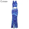 Casual Jurken Leuke Sexy Hollow Out Backless Print Lange Jurk Dameskleding 2024 Zomer Mode Club Party Strandvakantie Dame