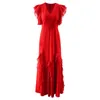 2008 XXL 2024 Runway Dress Spring Summer Dress V Neck Sleeveless Red Brand samma stil Kvinnklänning Fashion High Quality YY