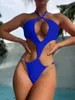 Maillots de bain pour femmes Sexy Halter Solid One Piece Maillot de bain 2024 Creux DiamondPush Up Bikini Beach Cut Maillot de bain Trikini