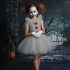 Vestidos de garotas Joker Pennywise Girls Tutu Dress Kids Kids cinza Creepy Clown Fantas -figurin