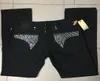 Mens Robin Jeans Black with Silver Crystal Studs Denim Pants Designer Trousers Wing Clips zipper Embroidery Straight fit size 3048936236