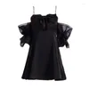 Party Dresses Deeptown Korean Style Black One Piece Dress Women Fairycore Mini Princess Off Shoulder Short Sleeve Tunic Vestidos