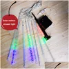 سلاسل LED Meteor String Lamp Solar تعمل بالطاقة الشمسية 8pcs/مجموعة أشرطة تساقط تساقط الثلوج في عيد الميلاد 30 50 سم أنابيب الاتحاد الأوروبي في المملكة المتحدة AU DHQCW