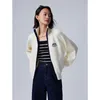 Malhas femininas toyouth mulheres camisola jaqueta 2024 outono manga longa gola alta solta zíper malha cardigan vintage único casual branco tops