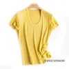 Kvinnors T-skjortor 2024 Fashion Top Spring/Summer Sexig fit Silk Ice Benable Solid Loose Short Sleeve T-shirt kläder för kvinnor