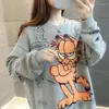 Bluzy damskie Garfield urocze skoczek zwierząt bluza panie kawaii kreskówka gra grafika koreańska cienki nadmierny kubek 90S Harajuku