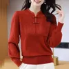 Женские свитера, осень-зима, модный свитер в китайском стиле с длинным рукавом, повседневный универсальный тонкий пуловер, толстые однотонные элегантные женские топы Y2K