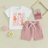 Clothing Sets Mandizy Baby Girl Clothes Summer Short Sleeve Funny Letter T-Shirts Casual Solid Color Shorts Set Toddler Outfit