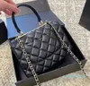 2024 bolsa de ombro alça de corrente bolsa designer de luxo 20cm couro caviar pele de cordeiro clássico xadrez bolsa ombro carteiras