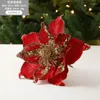 Flores decorativas 2 peças glitter artificial enfeites de árvore de natal decorações alegres para casa presentes de navidad de 2024 anos