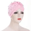 Abbigliamento etnico Colore della caramella Cappelli da preghiera per donna Beanie Cofano istantaneo Berretto con fondo in perla Cappello a pieghe Hijab Foulard per il cancro Turbante musulmano