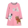 Robes de fille sautant mètres arrivée animaux broderie école porter automne printemps enfants vêtements à manches longues mode style preppy costume