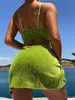 Kvinnors badkläder 3 stycken bikini set kvinnor solid grön metall designer klippt ut pleat kjol baddräkt 2024 strand baddräkt hög midja