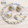 Bracelets 925 Sterling Silver Jewelry Sets Bridal For Women Rings Wedding Jewelry Yellow Zircon Earrings Pendant Necklace Bracelets Set