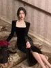 カジュアルドレス秋の女性エレガントな長い黒いベルベットドレスセクシーなプロムイブニングパーティークラブファッションワンピース服