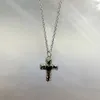Pendant Necklaces JWER 2024 Gothic Heart Zircon Cross Necklace Black Crystal Punk Y2K Chain For Woman Daily Wear