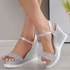 Goud Zilver Glitters Wedge Sandalen Vrouwen Gesp Chunky Platform Sandalen Vrouw Zomer Antislip Dikke Zool Sandalias Mujer 240201