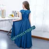 Flickaklänningar 2024 Royal Blue Chiffon spetsblommor Girls Dress Cap ärmar A-Line Junior Bridesmaid Gown Birthday Party