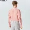 Men's Casual Shirts INCERUN Tops 2024 American Style Men Knot Neck See-through Mesh Party Solid Sexy Long Sleeve Blouse S-5XL