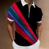 Polos pour hommes 2024Vêtements d'été Polos Casual Turn-Down Collier Zipper Team Club Stripe Imprimer T-shirt à manches courtes Hommes Tops