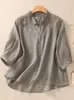 Camicette da donna Camicia da ricamo di alta qualità Donna Arrivo 2024 Estate Stile vintage Tinta unita Cotone femminile Magliette casual Camicie B2886