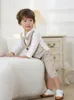 Nascido formal aniversário vestido menino colete macacão infantil xadrez roupa roupas 2 peças conjunto criança criança algodão festa terno 3-24 m 240123