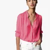 Women's Blouses 2024 Summer Pleated Satin V-neck Red Shirt