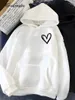 Hirsionsan Simple Heart Print Women Sweatshirt Soft Casual Loose Vintage Female Hoodies Winter Warm Fleece Student Tops 240131